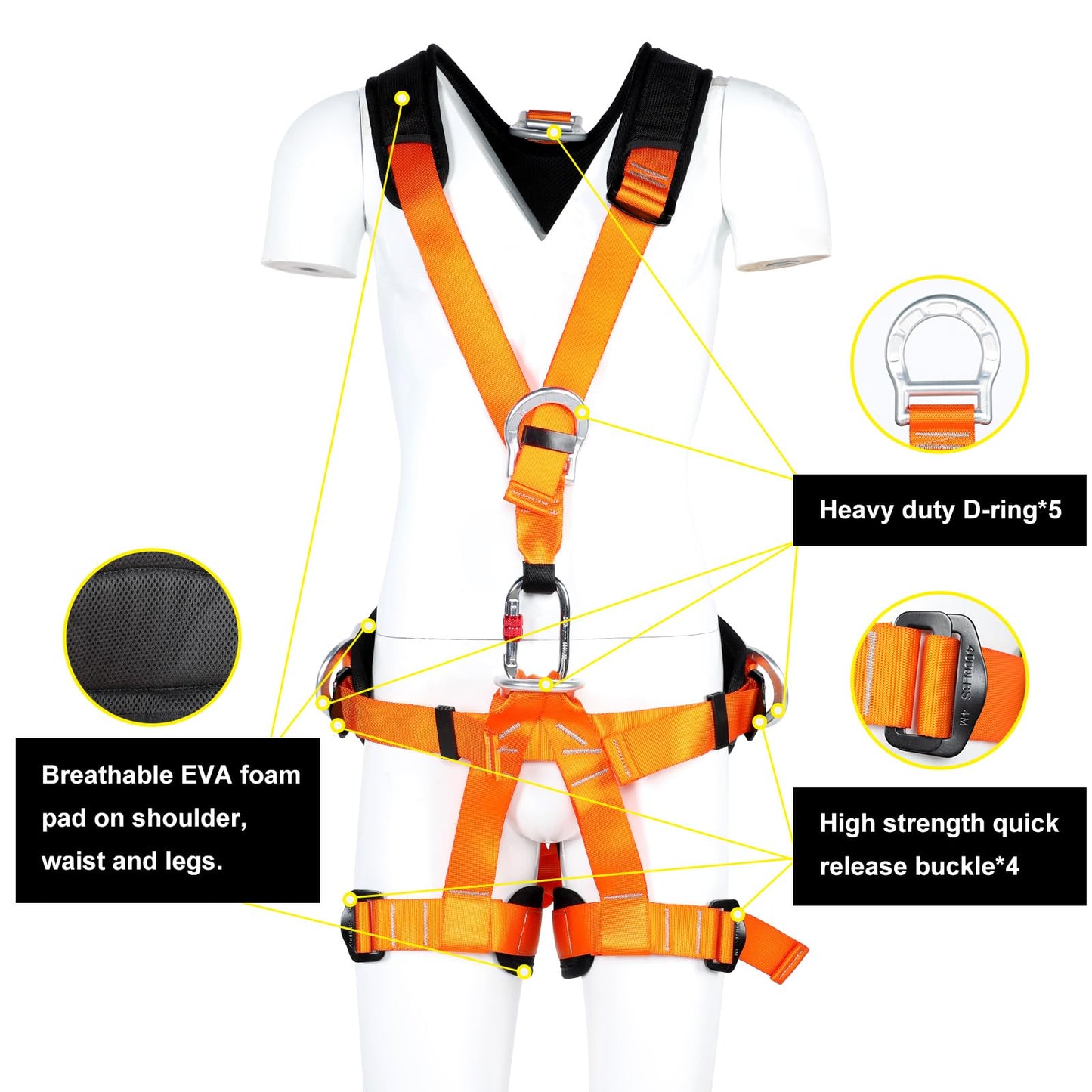 QIANJIEER Full Body Climbing Seat Belt, Tactical Rescue Construction, Carving, Rock, Tree Climbing, Fire Rescue, Engineering Protection, Rappelling Equipment