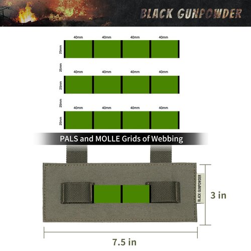 Black Gunpowder Molle Panel Tactical Morale Patches Board Even Number Gear Attachment (Ranger Green, 7.5 x 3 in, 1 Piece)