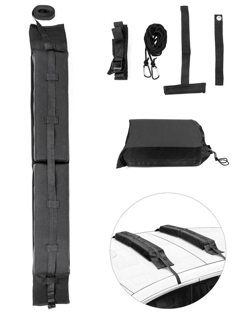 QWORK Universal Car Roof Rack Pads - Cargo Carrier Protector, Luggage Carrier System for Kayaks, Surfboards, Canoes, SUP, Snowboard- with 16 Ft Waterproof Tie-Down Straps & Storage Bag