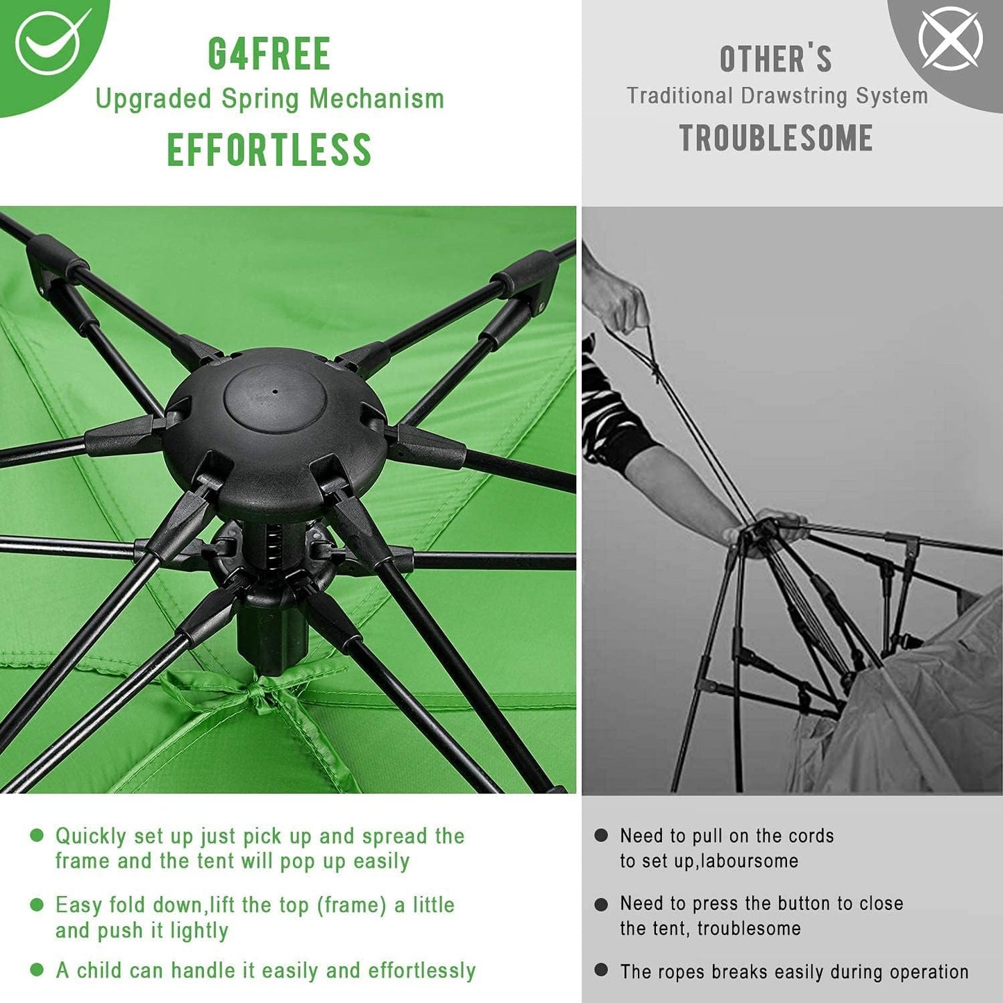 G4Free Easy Set up Beach Tent Deluxe XL, Pop up Sun Shelter for 3-4 Persons with UPF 50+ Protection Beach Shade with Extended Floor