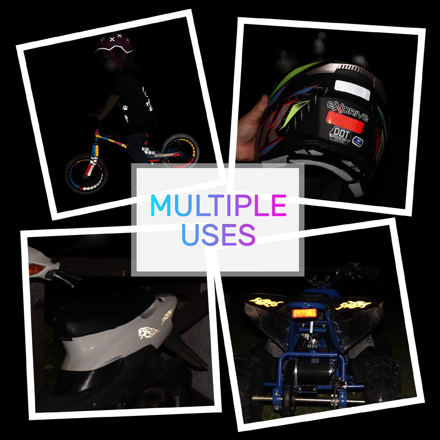 LOOM Reflective Stickers Mega Kit (101pcs Black)• Nighttime Safety Waterproof Self-Adhesive Decals for Helmets, Skateboard, Bike, Scooter, E-Bike, Motorcycle & Strollers • Bright Colors