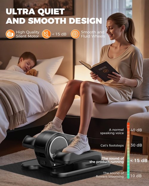 Under Desk Elliptical Machine for Home Workout, 12 Levels Speeds Ellipse Leg Exerciser While Sitting Quiet & Portable Seated Pedal Exerciser with Remote Control & Non-Slip Pad (Black)