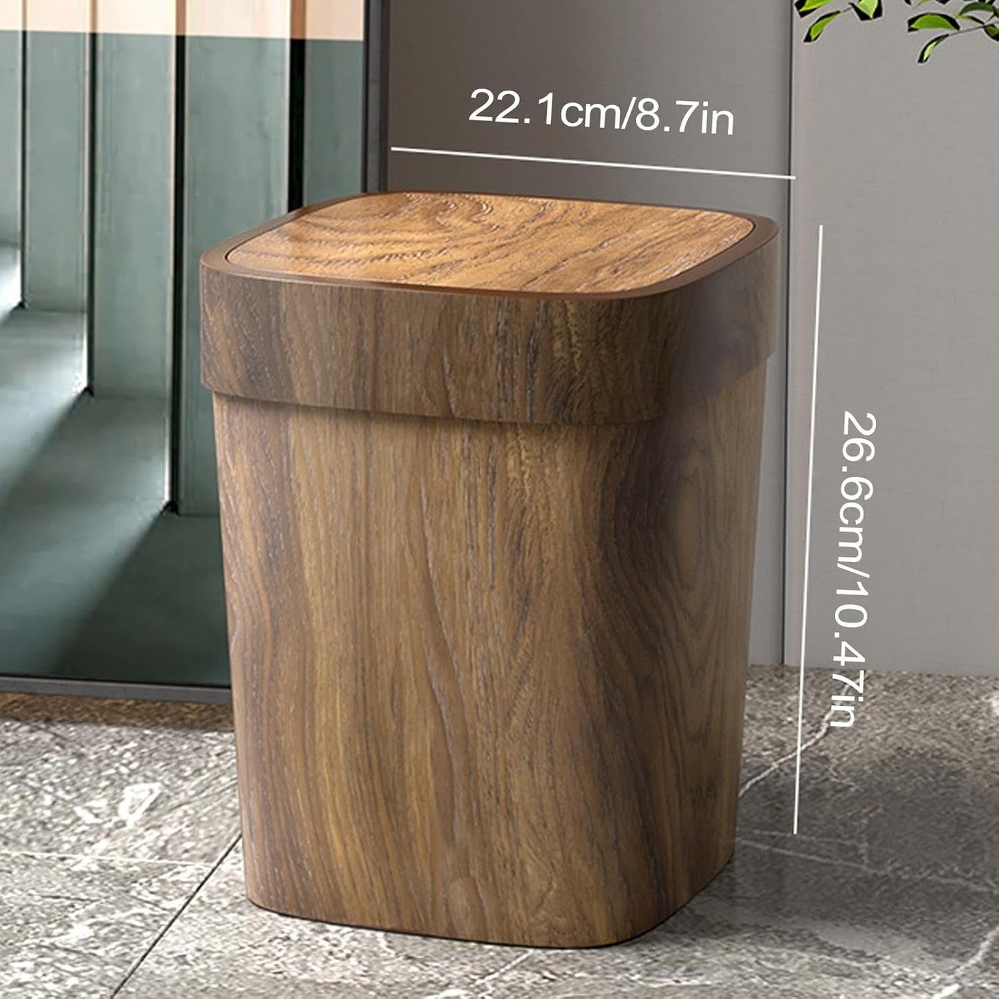 Wood Trash Can - Rectangle Toilet Garbage Bin | Wood Bathroom Accessories, 12L Odor-Proof Trash Can with Swing Lid for Kitchen Laundry Room Under Sink Storage Farmhouse Apartment Living