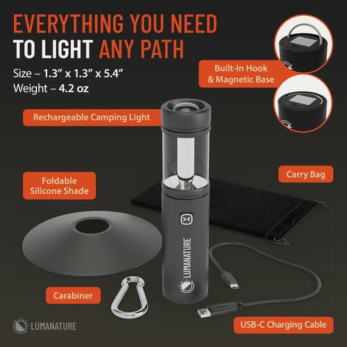 Rechargeable Camping Lantern – LED Outdoor Light with Flashlight & Lantern Modes, Magnetic Base & Hanging Hooks – Waterproof Emergency Light for Camping Backpacking Hiking & Power Outages - Black