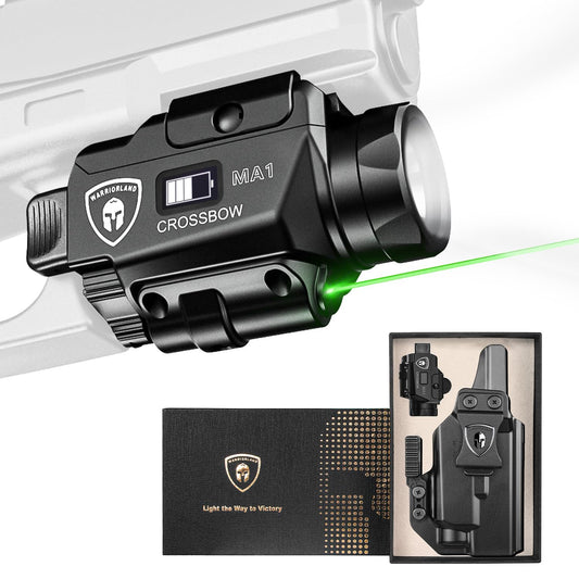 WARRIORLAND MA1 800 Lumens Rail Mounted Universal Pistol Light, Combo Custom Holster for Glock 17/19 Gen 3-5 & 22/23 /31/32 Gen 3-4 & 19X /44/45, Rechargeable | Screen Power Status