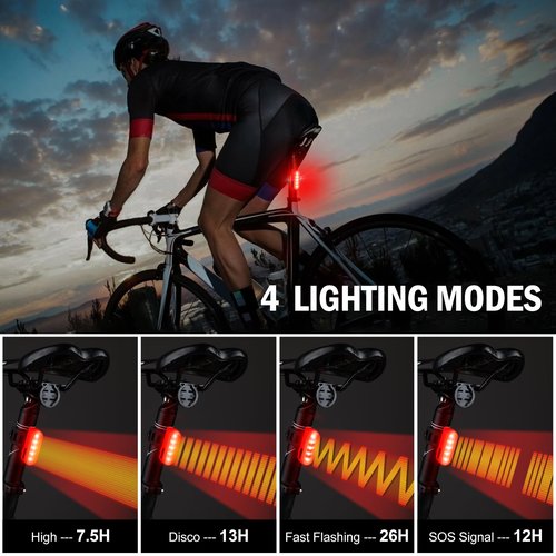 LED Safety Lights Bike Taillights, Bright Red/Green Bicycle Rear Cycling Safety Flashlight, USB C Rechargeable 4 Light Mode Options for Runners, Dogs, Boat, Bike, Walking