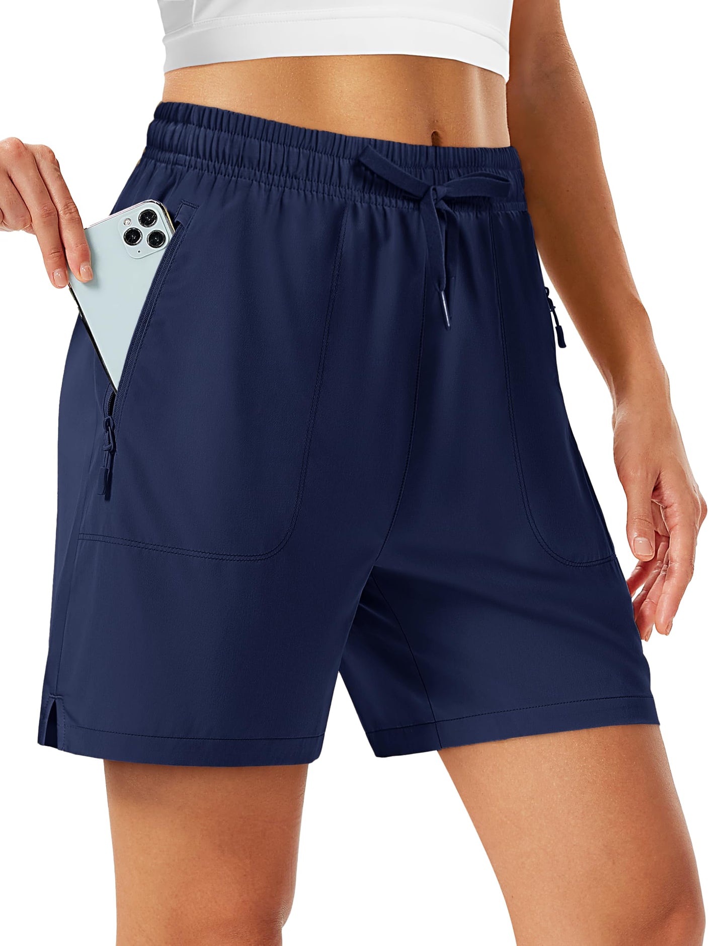 TACVASEN Women's Hiking Golf Shorts 5" Quick Dry Lightweight Athletic Summer Shorts UPF 50+ Active Waterproof Zipper Pockets Outdoor Navy L
