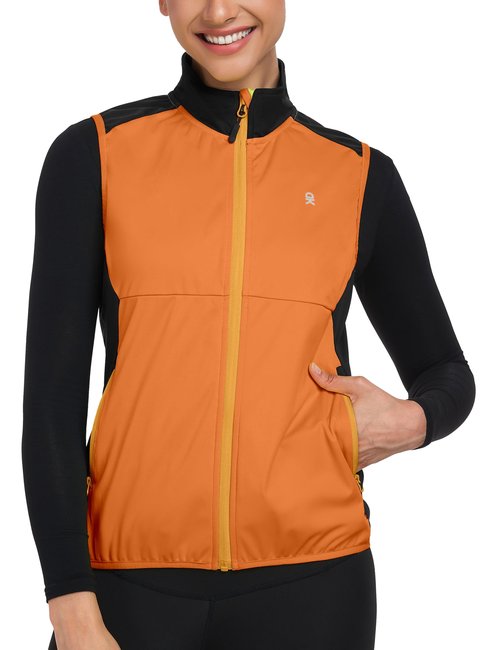 Little Donkey Andy Windproof Sleeveless Vest Jacket for Women, Water-Repellent Stretch Sports Vest for Cycling, Running (Orange XS)