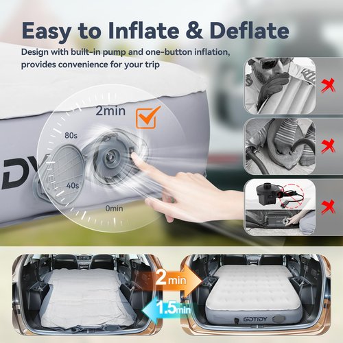 GOTIDY Car Air Mattress with Built in Pump, Car Air Mattress Back Seat SUV, SUV Air Mattress Car Bed Camping for Jeep JK JL JKU JLU Unlimited 4 Door, 10inch Ultra Thick