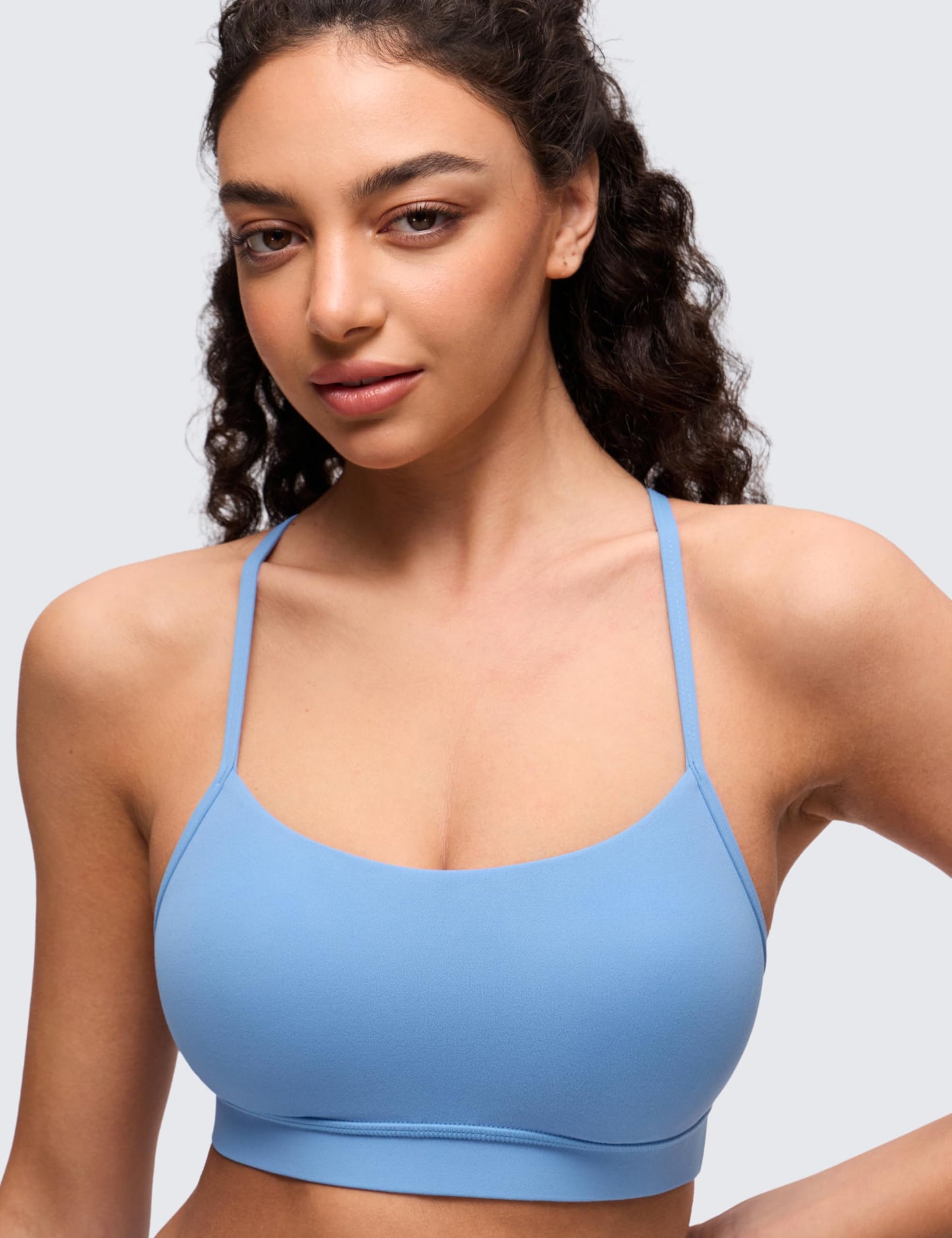 CRZ YOGA Butterluxe Y Back Sports Bras for Women - Padded Racerback Low Impact Spaghetti Thin Strap Workout Yoga Top Party Blue X-Large