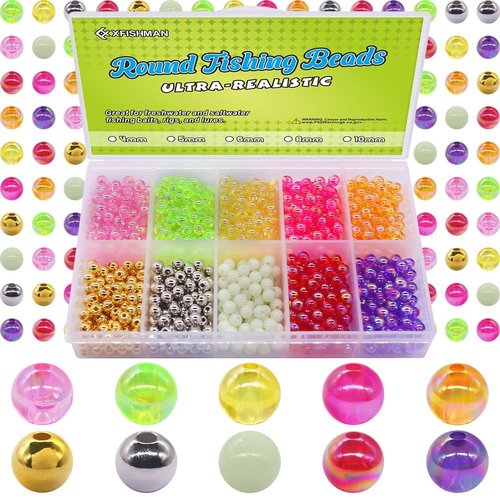 XFISHMAN Fishing Beads - 1000-Piece Assortment (5mm, 6mm, 8mm) - 10 Color Variety - Saltwater & Freshwater Ready - Trout, Salmon, Catfish, Walleye, Bass, Pike, Crappie, Perch