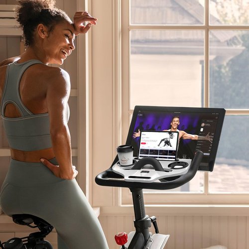 Qsxou Desk Attachment Compatible with Peloton Bike (NOT Bike+) Tray Holder for Phone, Cup, Tablet, Ergonomic Platform Tray Accessories for Peloton Spin Bikes Transparent Acrylic Material