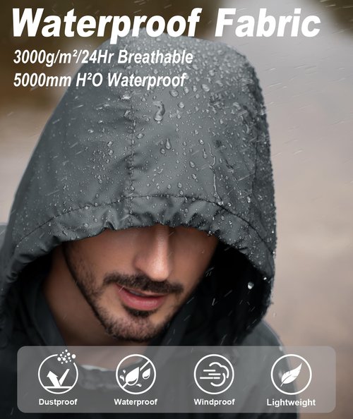 SWISSWELL Mens Rain Jacket Waterproof Windbreaker Hidden Hooded Lightweight Breathable Rain Coat for Golf Hiking Cycling