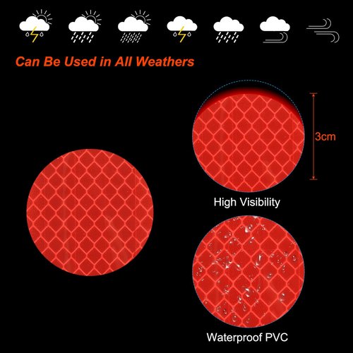 PATIKIL Reflective Stickers, 30 Pcs Safety High Visibility Reflective Sticker Waterproof Driveway Reflectors for Bicycle, Motorcycle, Red (Round)