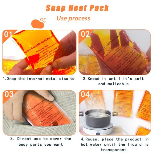 Reusable Snap Heat Pack, Hand Warmers Click, Hand Warmers Boil Click Heat Pocket Hand Warmer, Pouch Gel Hand Warmers for Camping for Outdoor, Indoor, Working, Studying, Camping, Warm Gifts (Set of 4)