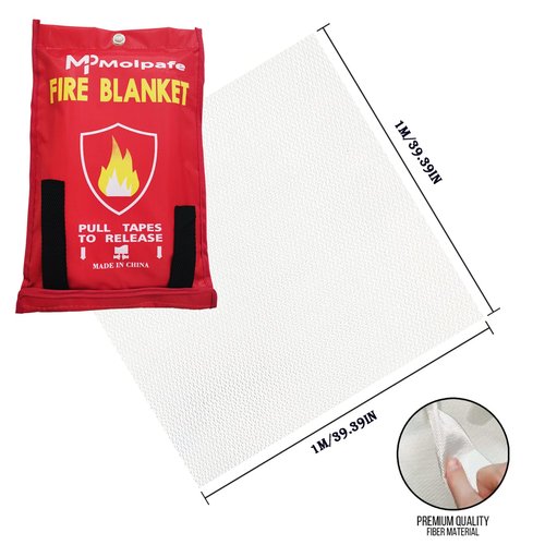 Molpafe Emergency Fire Blanket, 2 Packs 39"x39" Suppression Flame Retardent Safety Blanket, Fiberglass Fire Blanket, for Home, Kitchen, School, Office, Car, Fireplace, Grill, Camping -with Hooks -001