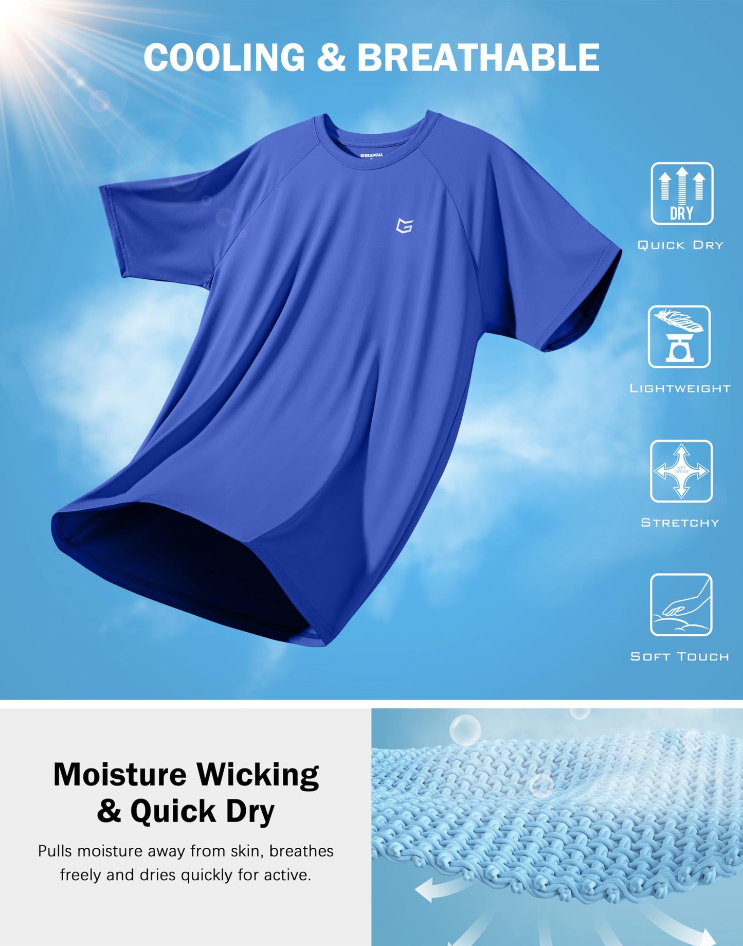 G Gradual Men's Athletic Workout T-Shirts Moisture Wicking Cooling Running Shirts Short Sleeve Performance Tee for Gym Tennis(Royal Blue,4XL)