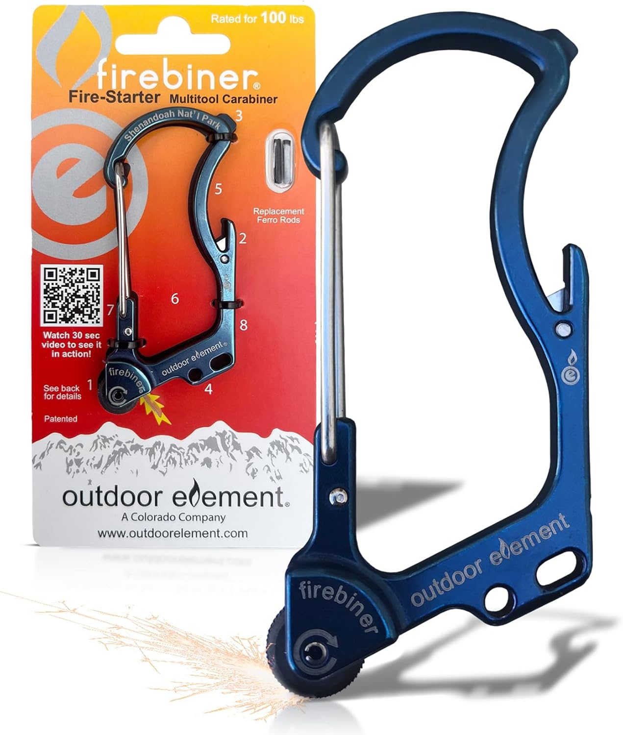 Firebiner 6-in-1 Fire-Starting Carabiner EDC Emergency Multitool -Keychain,Utility Blade,Bottle Opener,& More