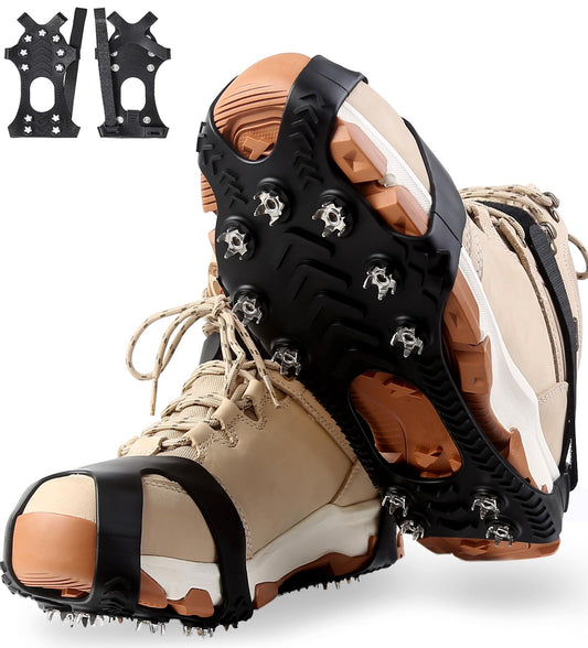 11 Spikes Crampons, Upgraded Stainless Steel Anti-Slip,Traction Ice Cleats Grips for Hiking Shoes and Boots, Hiking Fishing Walking Mountaineering Snow Ground,Black,XL