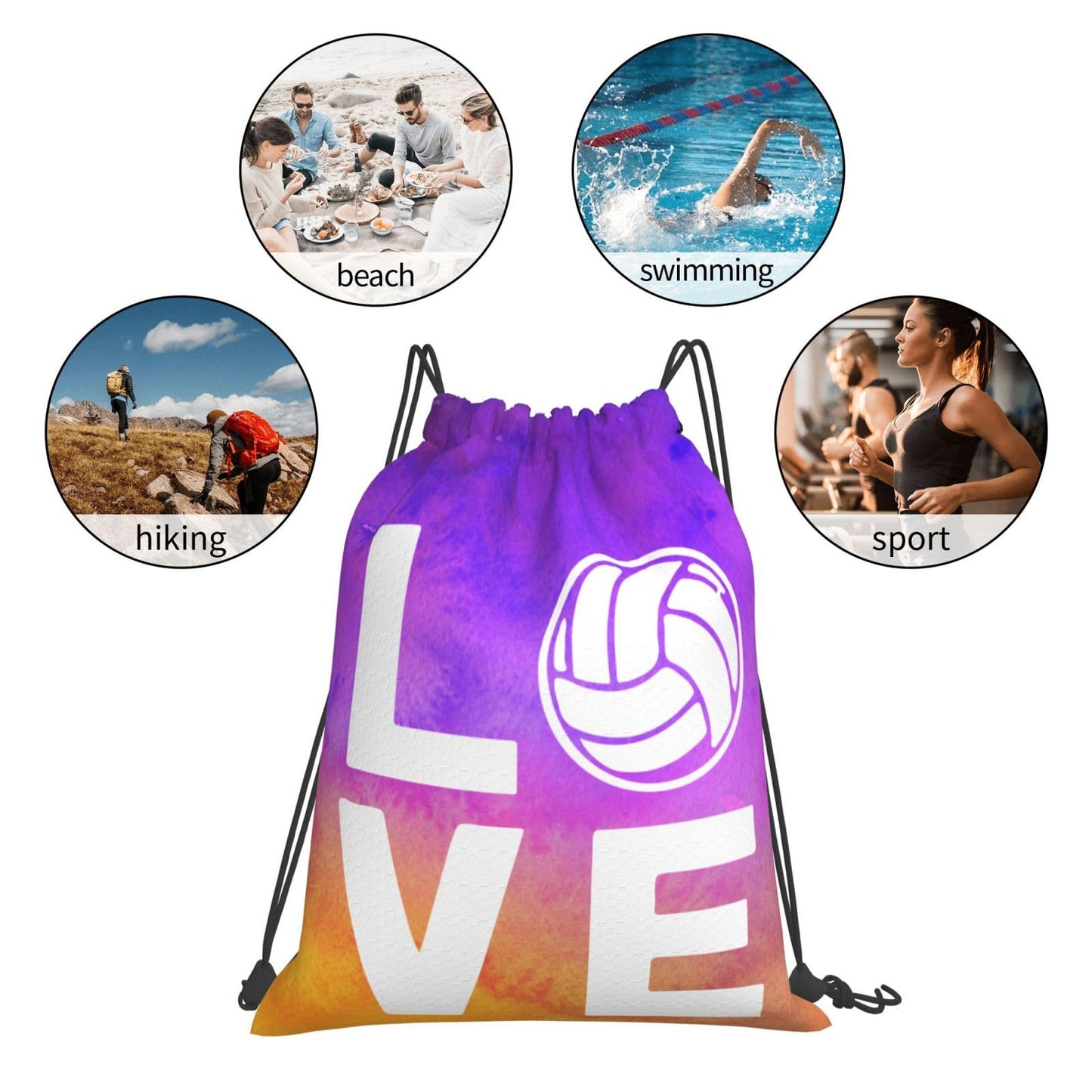 AIMASTZ Love Volleyball Unisex Drawstring Backpack Bag Sport Gym Swim Travel Sackpack