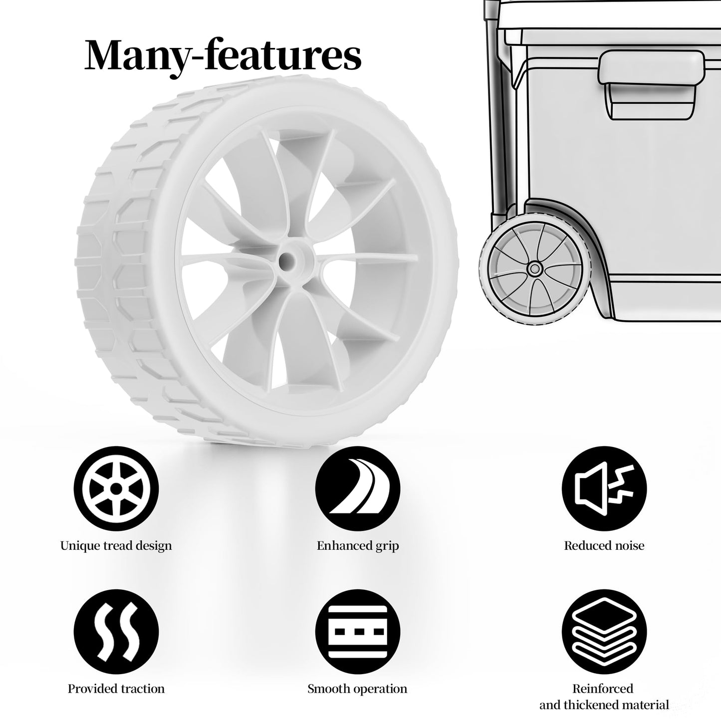 6 Inch Cooler Wheels Compatible with Most Ig-loo Coolers,Fits for Ice Cube 58 & 60 QT,Glide 110 QT,Yukon 90 QT,Coolers Replacement Wheel kit (White),2-Pack
