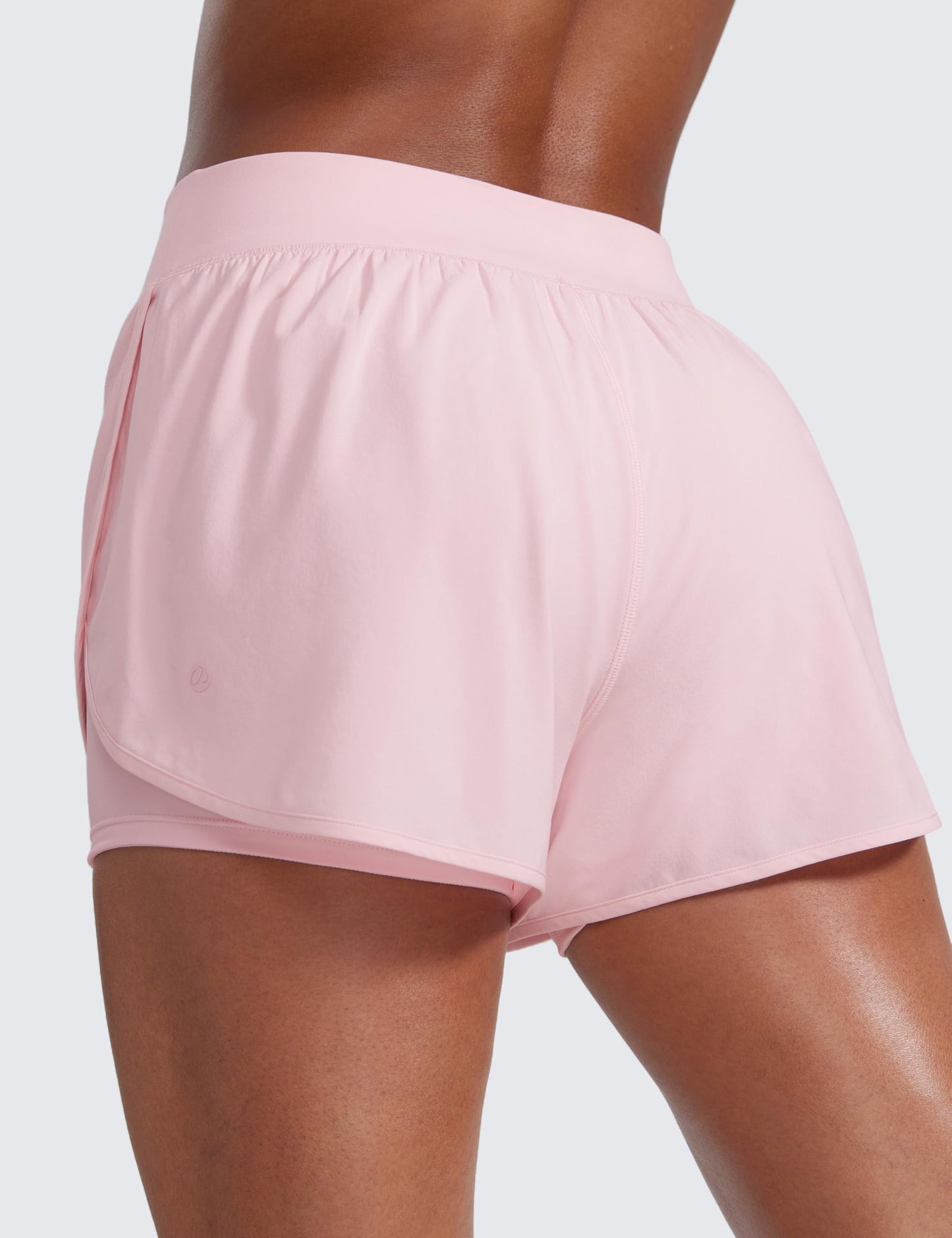 CRZ YOGA 2 in 1 Split Flat Rise Running Shorts for Women 3" - High Waisted Workout Athletic Gym Tennis with Pocket Strawberry Pink Medium