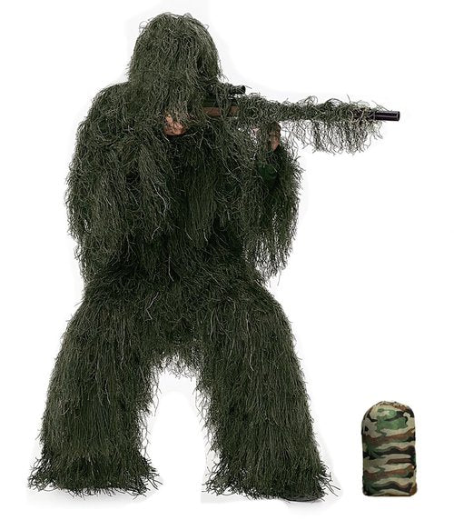 Mimeela Dry Grass Ghillie Suit for Men Camo Hunting Suits, Airsoft Gilly Suit Hooded Gillie Suits Youth, Hunting Outfit (Wild green)