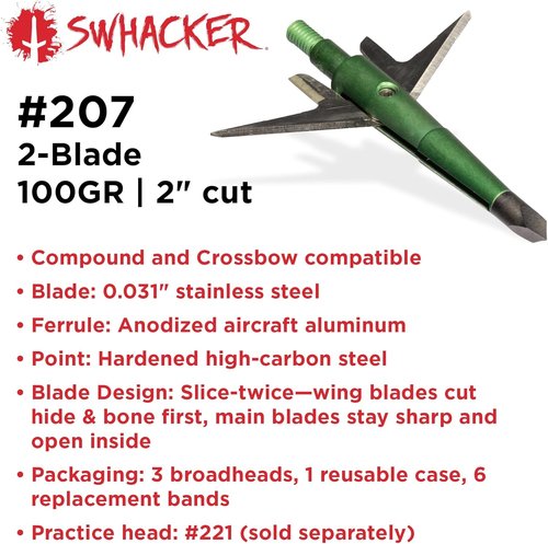 100 Grain Swhacker 2 Blade Mechanical Broadhead - 2 Inch Cut for Precision Hunting