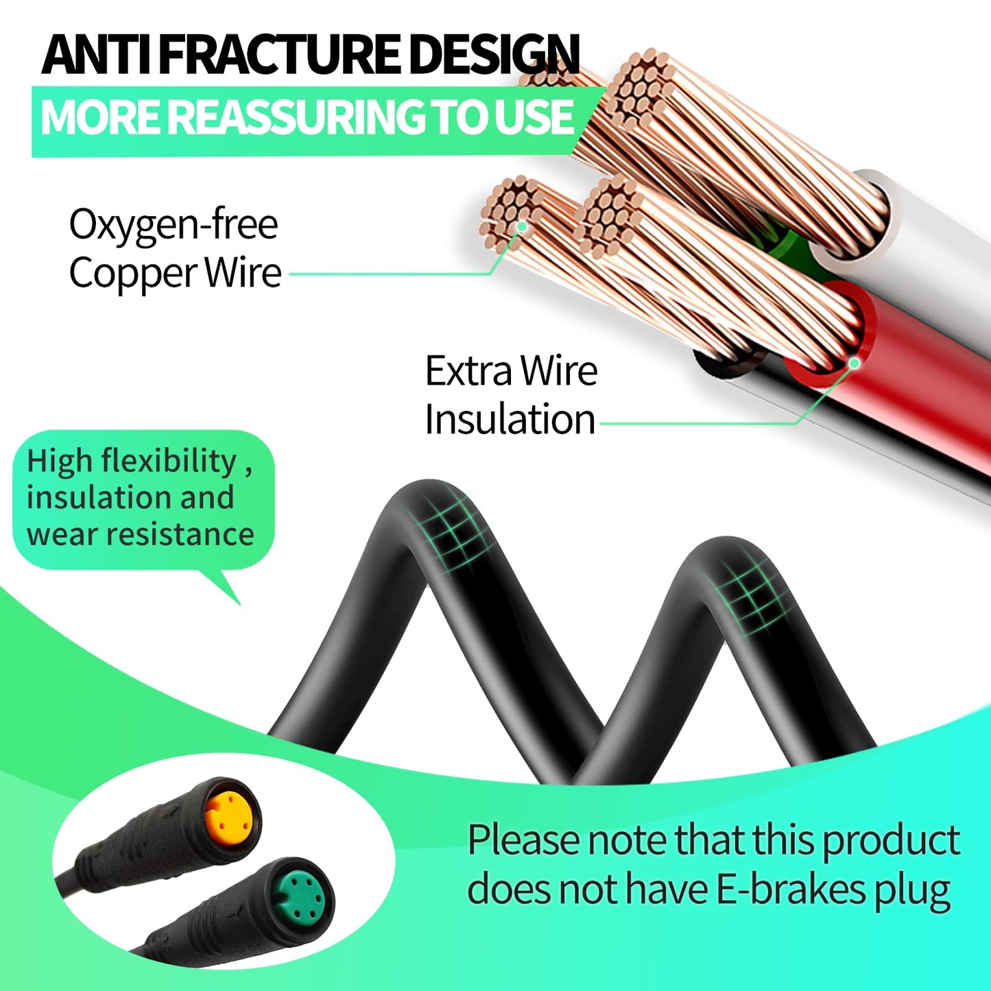 FOBOXCHD Electric Bicycle Signal Cable 1T4/1T5, Connecting Controller to Display, Throttle, Light Function, 150cm Length (1 to 2)