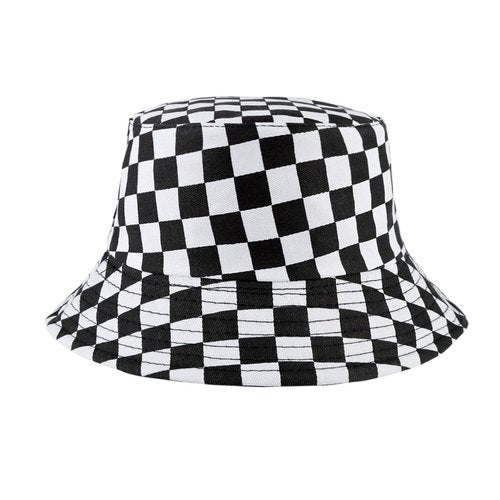 MILAKOO Checkerboard Fisherman Bucket Hat Reversible Double Side Wear Beach Funny Cap Black & White