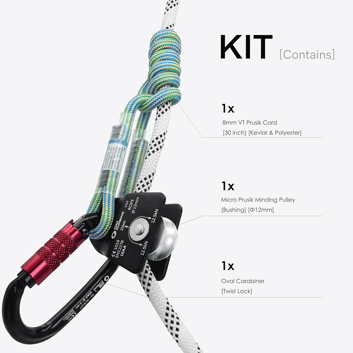 GM CLIMBING Micro Prusik Minding Pulley 25kN CE UIAA Certified 12mm Single Pulley Mobile Side Plates for Arborist Rigging Climbing Rescue