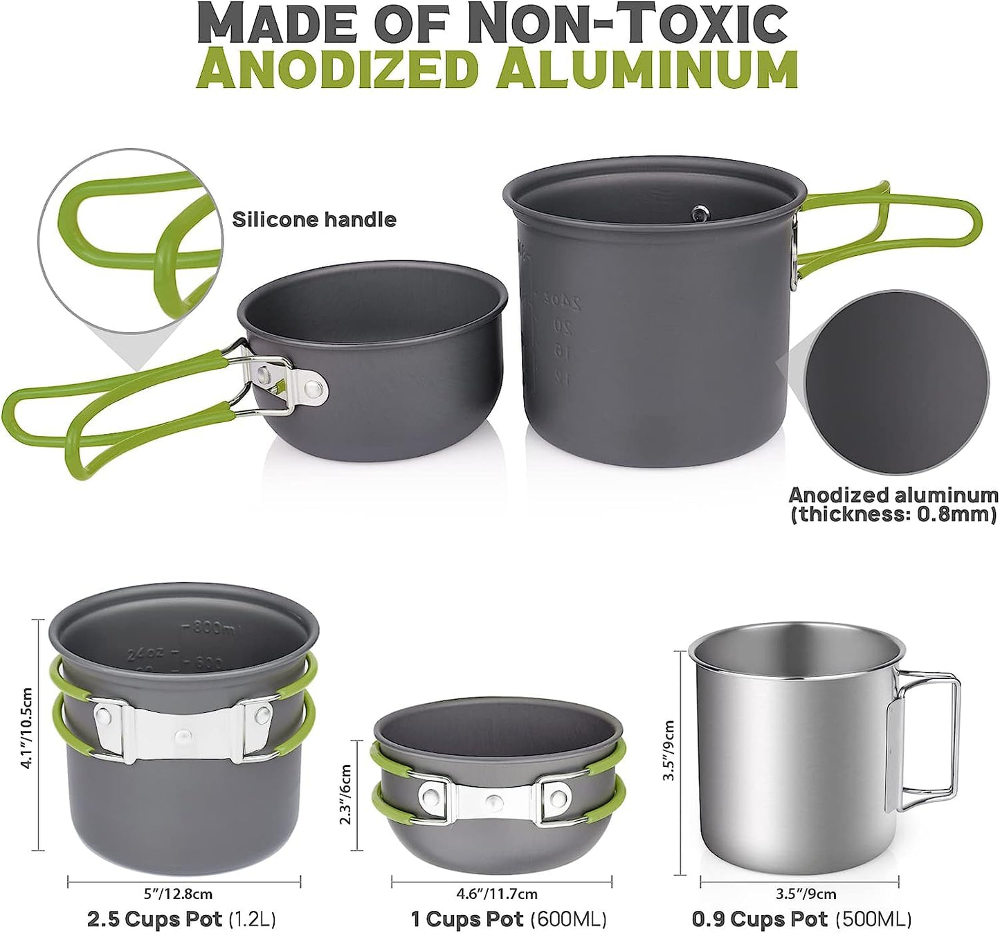 Camping Cookware Mess Kit for 1 People,ISFORU Camping Non-Stick Cooking Set Include Backpack Pot and Pan Set with 304 Stainless Steel Cup and Utensil Set for Traveling Trekking and Hiking