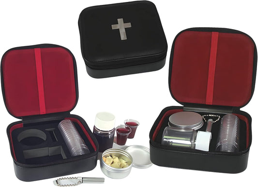 Swanson Christian Products Communion Set Includes 12 Reusable Communion Cups, 2oz. Bottle for Juice, Aluminum Tin for Communion Bread, and Metal Anointing Oil Vial