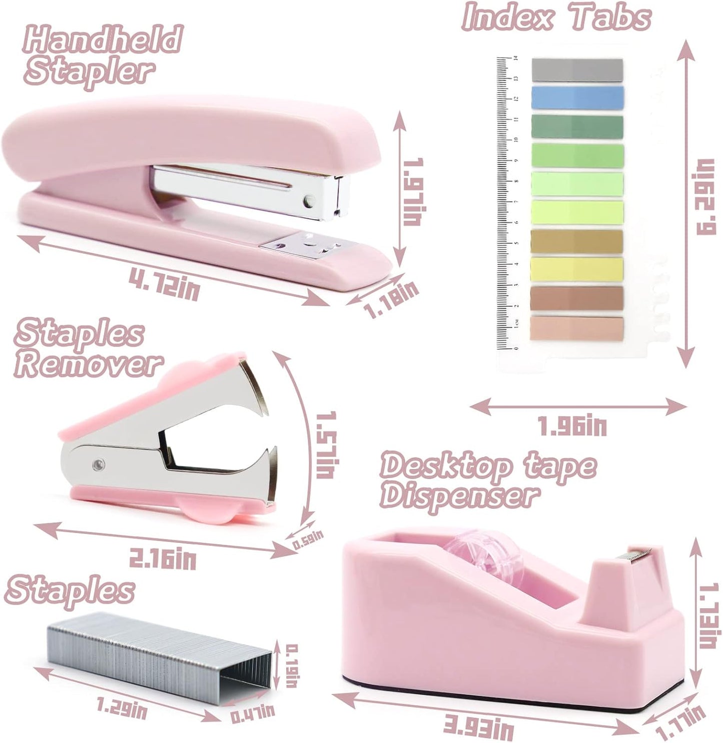 White Office Supplies, UPIHO White Desk Accessories, Stapler and Tape Dispenser Set for Women with Stapler,Tape Dispenser, Staple Remover, Staples,Scissor and Tabs for Students Office Clerks