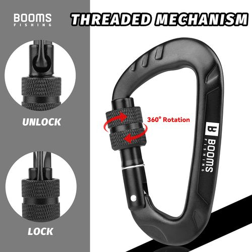 Booms Fishing Locking Carabiner Clip: 3.1" Heavy Duty Black Carabiner Clip 12kN/2697lbs Large Aluminum Carbiner for Camping Hiking Gym Hammock Key Backpack Dog Leash Carbineers Keychain Hook 4PCS CC11
