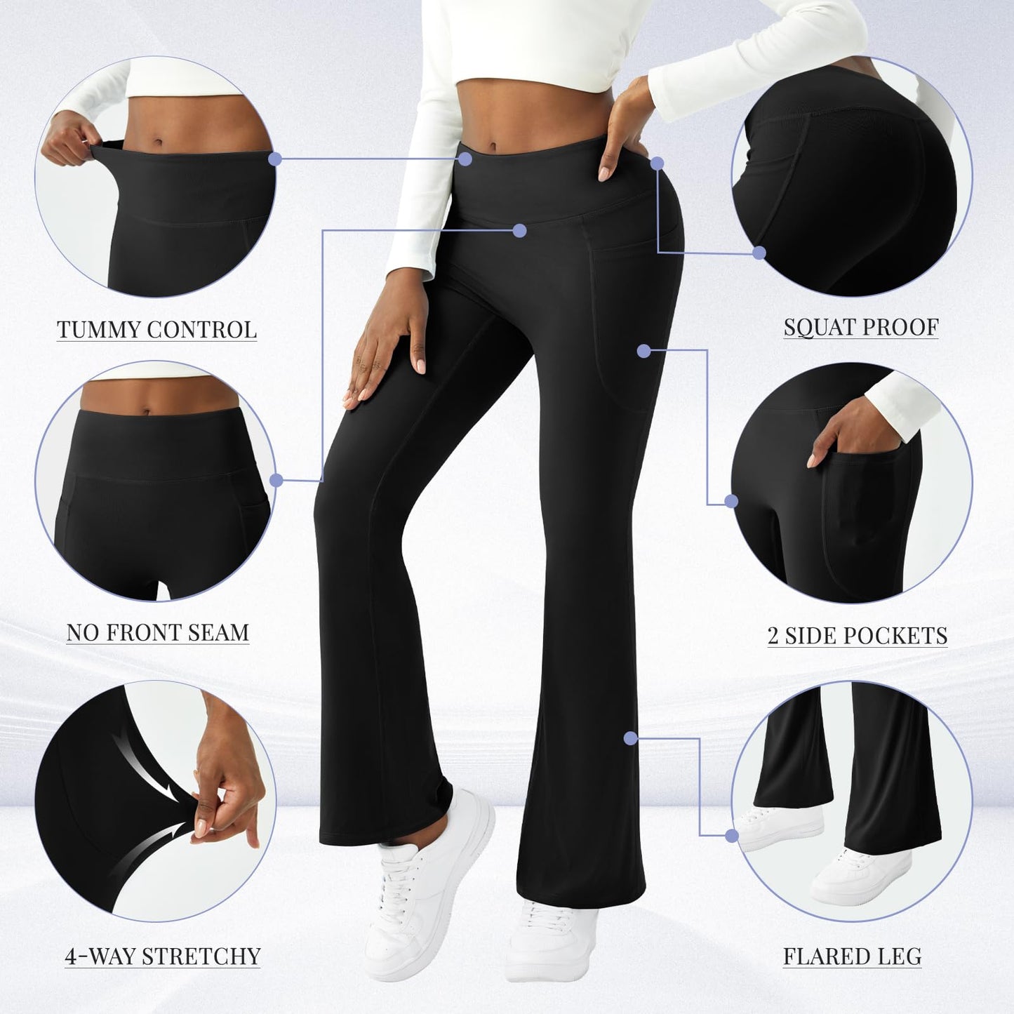 COPYLEAF Womens Yoga Pants with Pockets High Waisted Flare Leggings Bell Bottom Yoga Dress Pants Seamless Bootcut Pants(Black L)