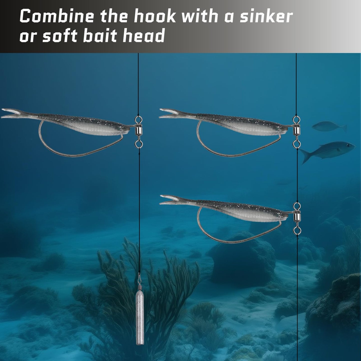 FishTrip Spin Shot Hooks for Drop Shot Rigs, 20pcs EWG Hook for Bass Fishing with Swivel Saltwater Freshwater Size 2/0