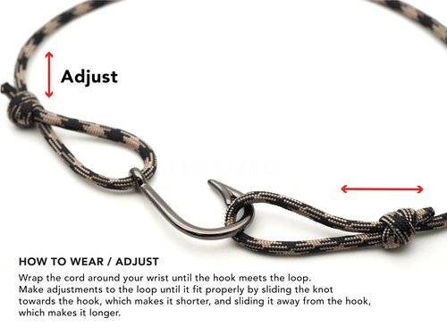 CRAFTMEMORE Fish Hook Pendant Bracelet - Made with 550 Military Paracord, Adjustable Bracelet & Anklet (Brown)