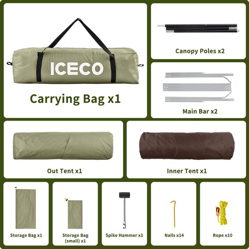 ICECO Camping Tent 4 Person, Waterproof Tents for Camping, Double Layer Tent with 4 Screen Room, Easy Setup Portable with Carry Bag for Outdoor, Picnic, 1.7M Height