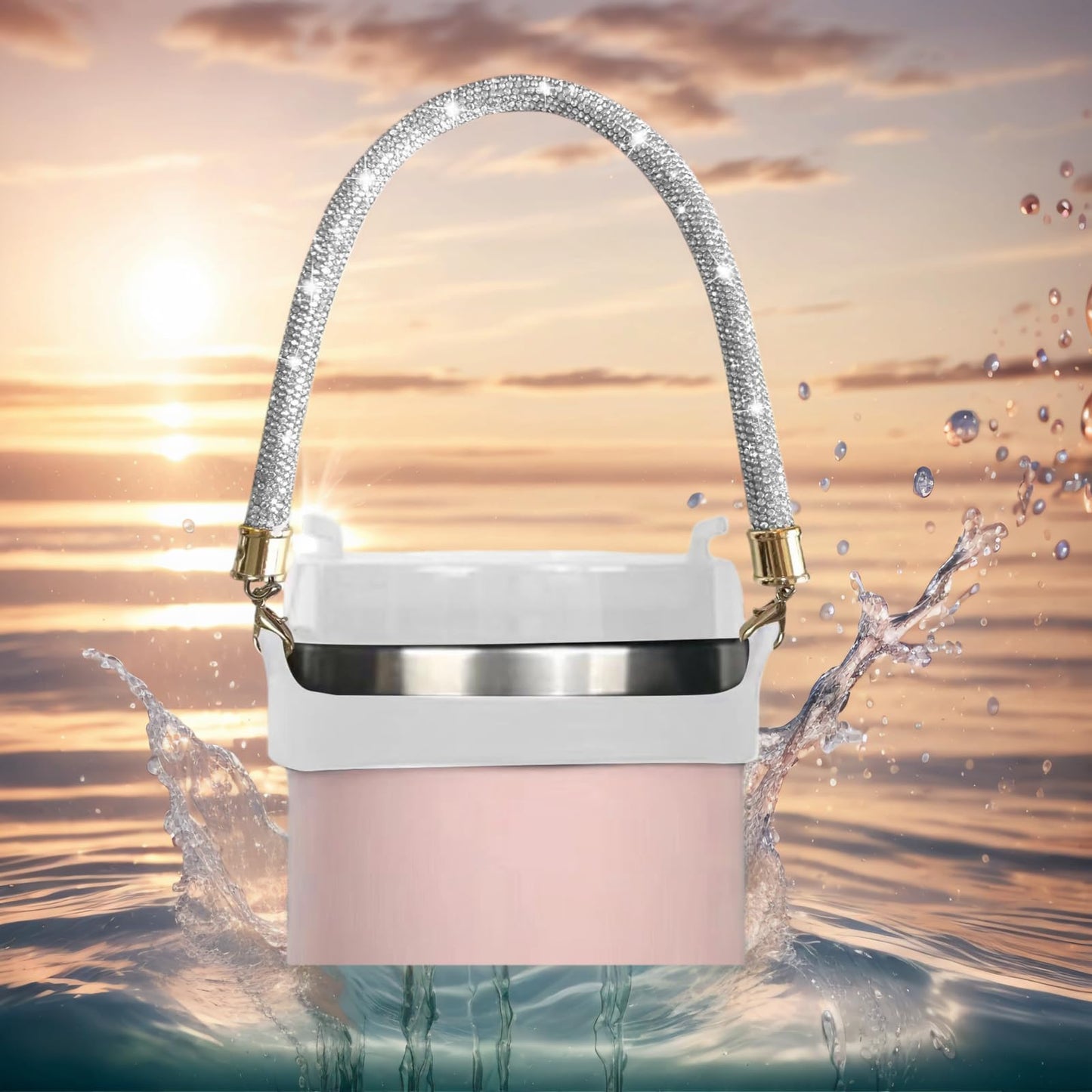 Glitter Handle for Stanley Cup Accessories - Diamond Stanley Tumbler Carrier with Strap Bling Water Bottle Handle Strap(White)