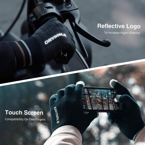DRYMILE Hyla Waterproof Gloves - Warm Touchscreen Winter Snow Wool Blend Hand Gloves for Men & Women - Work, Hiking, Skiing, Running, Biking, Riding Glove, Ideal for Cold Weather - L, Black