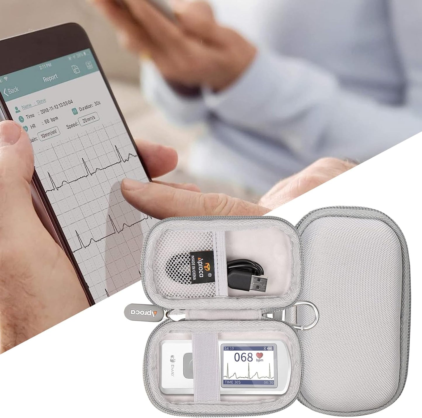 Aproca Hard Travel Storage Case, for EMAY Portable ECG Monitor Wireless EKG Monitoring Devices
