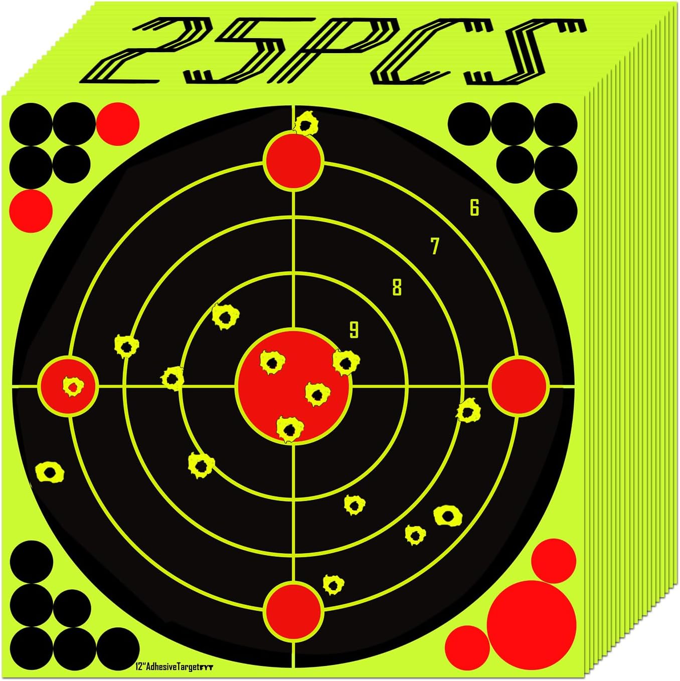ATFLBOX 25Pack Shooting Target 12 Inch Bulleye Super Splatter Paper Target and Adhesive Target.Shooting Outdoor and Indoor ranges.Rective for Rifle - Pistol - Airsoft - Air Rifle