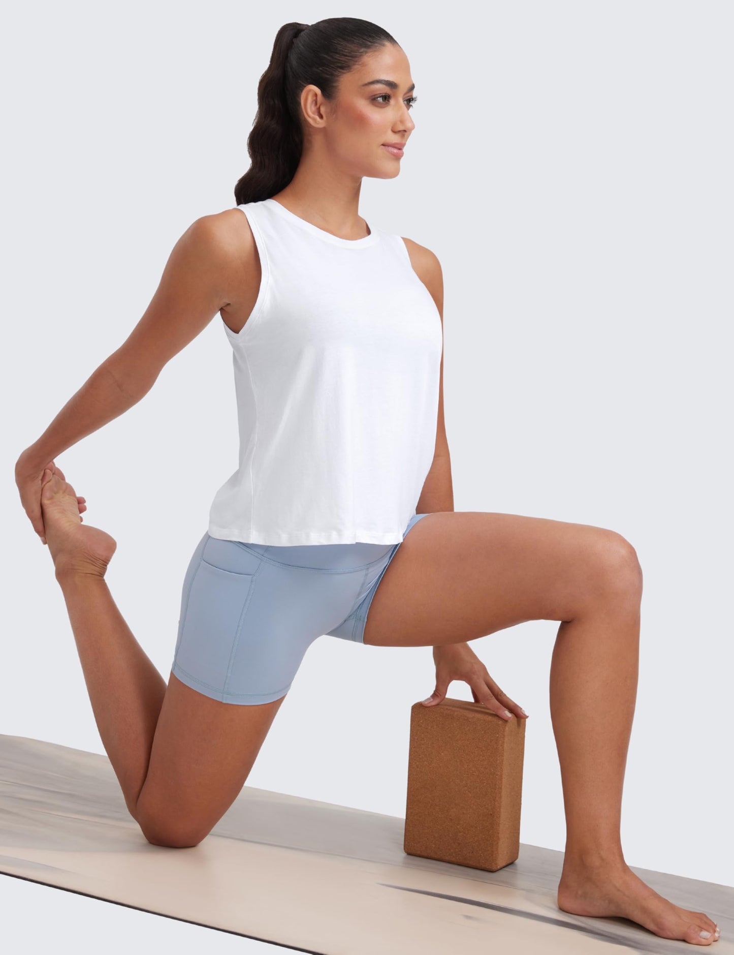 CRZ YOGA Women's Pima Cotton Sleeveless Loose Tank Tops Exercise Gym Yoga Tops Athletic Shirts White Medium
