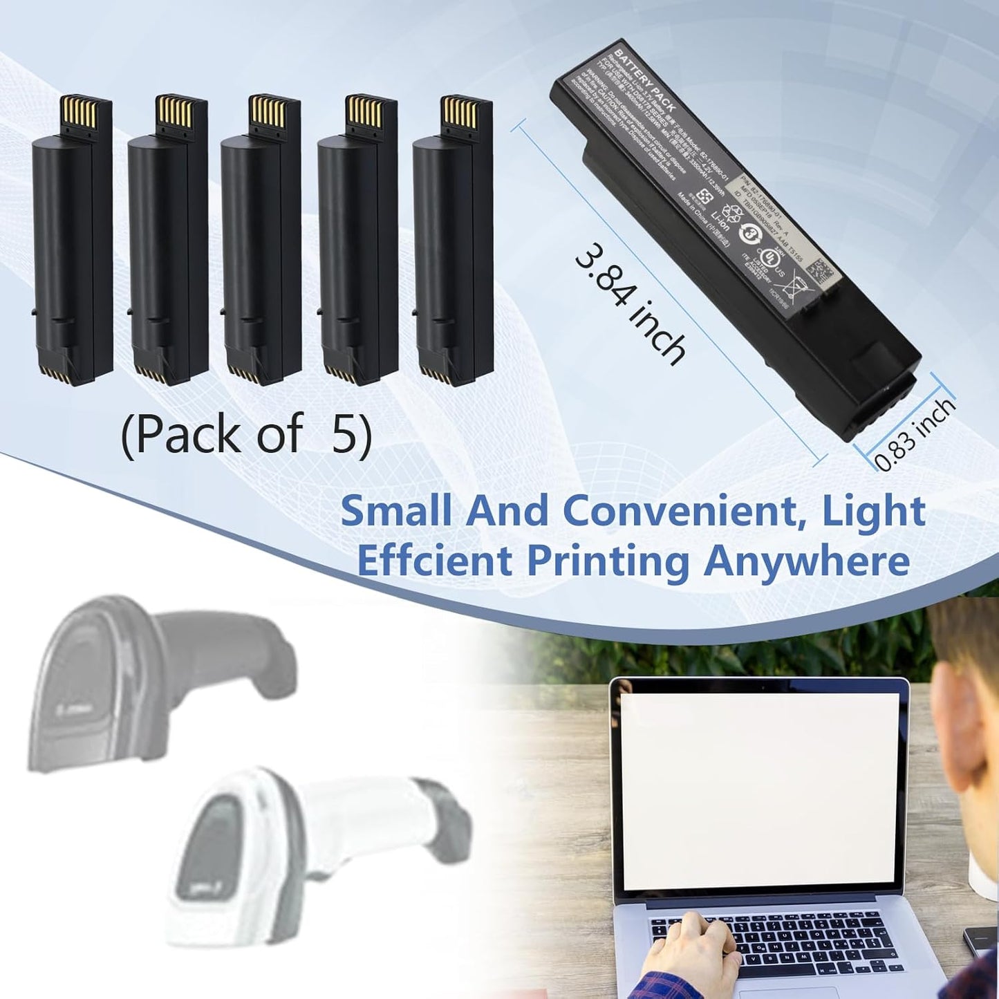 (5 Pack) Replacement for Zebra DS8178 Scanner Battery - DS8100 DS8170 DS6878-SR Handheld Barcode Scanner Battery 82-176890-01 3400mAh