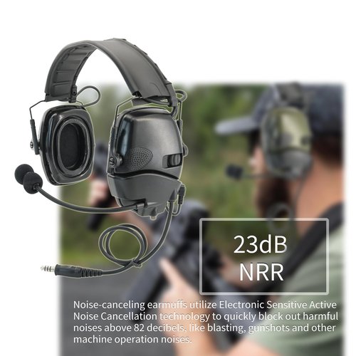 COMBATGEAR Hearing Protection Ear Defender Tactical Headset+Gel Earpads Noise Reduction NRR 23dB for Hunting Range Mowing (Style 1, Black)