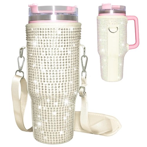 mpmpssss Bling Water Bottle Carrying Bag, Suitable for Stanley 40oz Tumbler with Handle Neoprene Water Bottle Holder Pouch with Adjustable Strap for Stanley Cup Accessories.