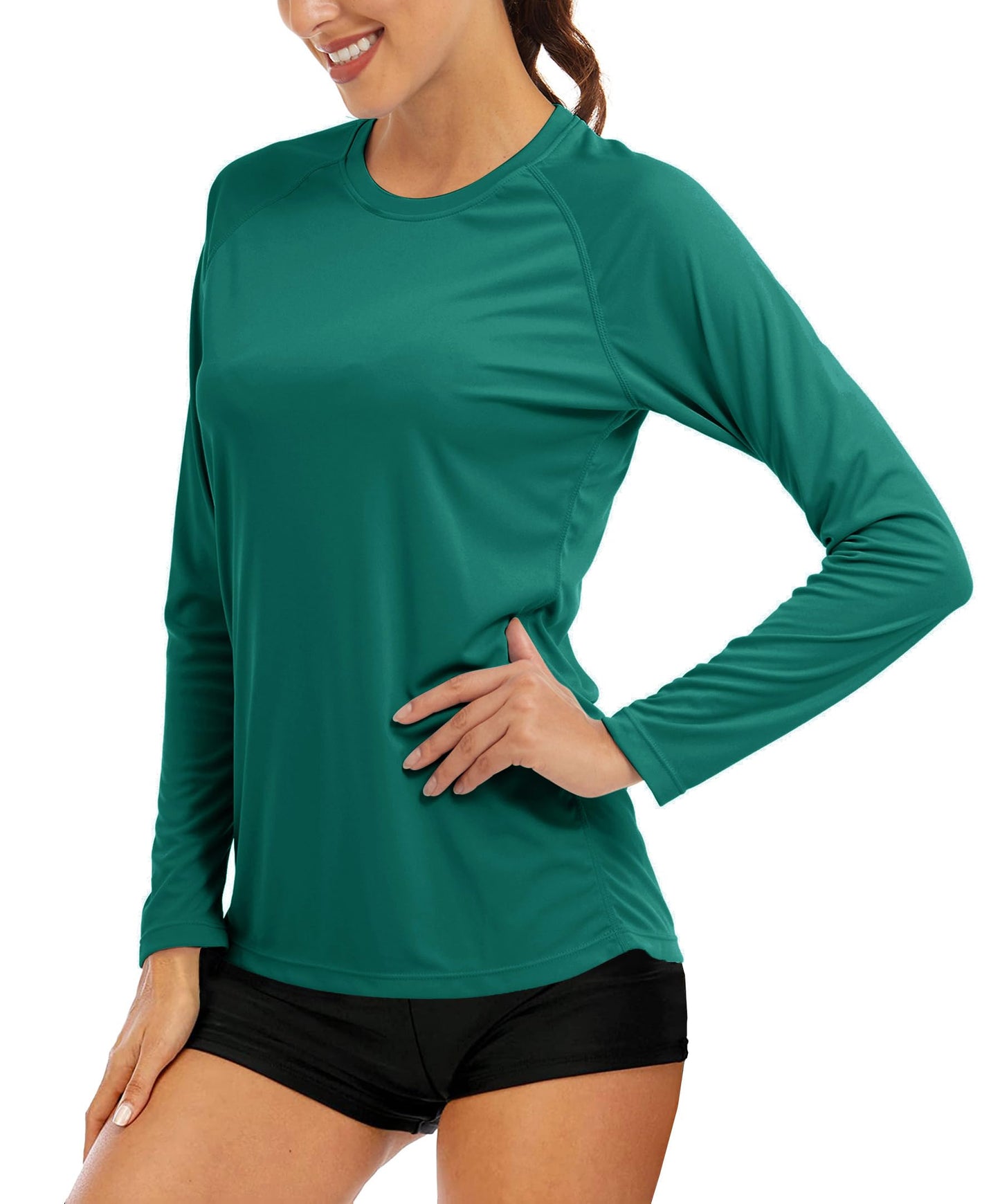 MAGCOMSEN Sun Protection Shirts for Women Performance T Shirts Workout Shirts for Women Long Sleeve Shirts Athletic Shirts for Women Running T Shirts Jade Green
