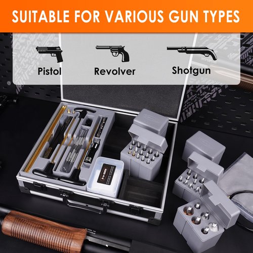 PERWIN Universal Gun Cleaning Kit Deluxe for All Caliber Pistol Rifle Handgun Shotgun Hunting Cleaning Kits with All Brass Brushes, Rods, Jags, Screwdriver Set and high-end Aluminum Box