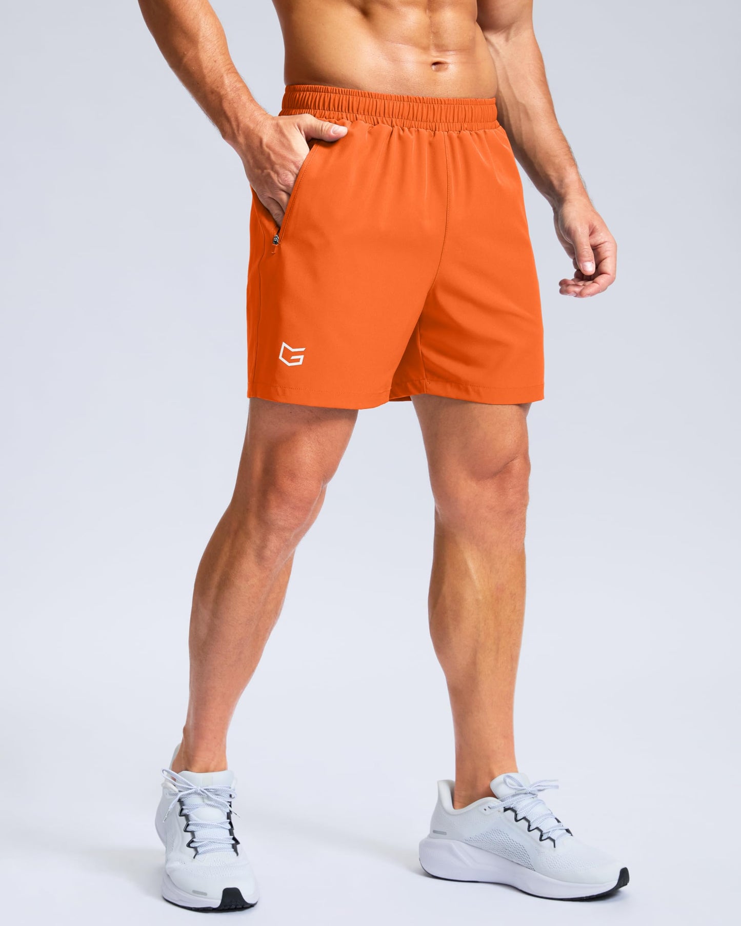 Men's Athletic Running Shorts with Zipper Pockets Quick Dry 7"/ 5"/ 9" Workout Gym Shorts for Basketball Hiking(Orange,5XS)